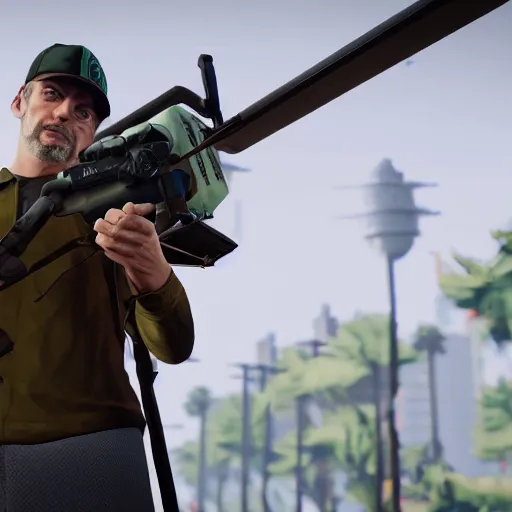 Image similar to jordan peterson in gta v 50mm dslr, f/5.6