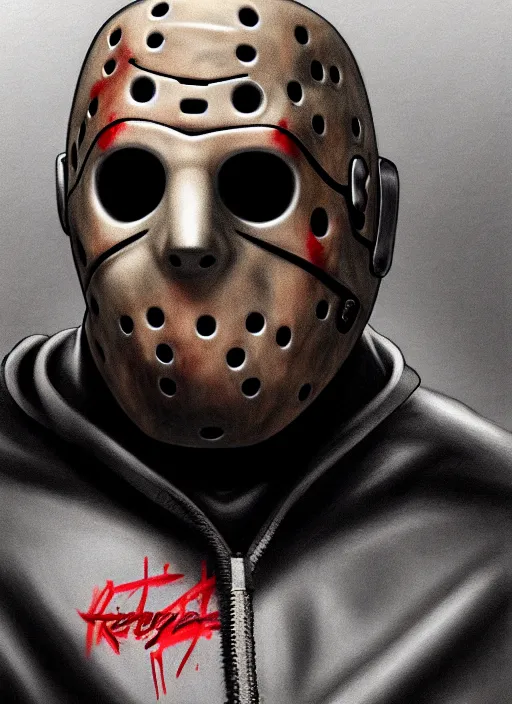 Image similar to high angle photo of jason voorhees in the style of stefan kostic, realistic, sharp focus, 8 k high definition, insanely detailed, intricate, elegant, art by stanley lau and artgerm