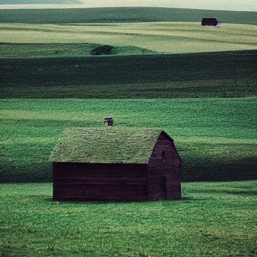 Prompt: portra 8 0 0 photography lonely house in a huge field