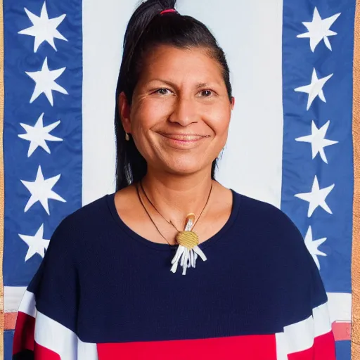 Image similar to official portrait of the united states president, 2024. she is a 38 year old native american woman. photograph