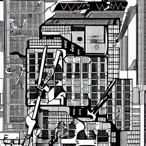 Prompt: mcbess illustration of a Brutalist Soviet building in the form of Scissors, cyberpunk, future tech, extremely detailed, rule of thirds, greeble, circuitry