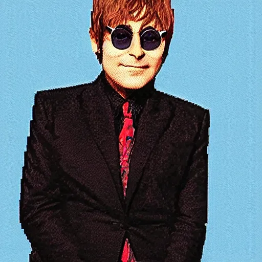 Image similar to elton john lennon, minimalist, 3 d render, pixelartb