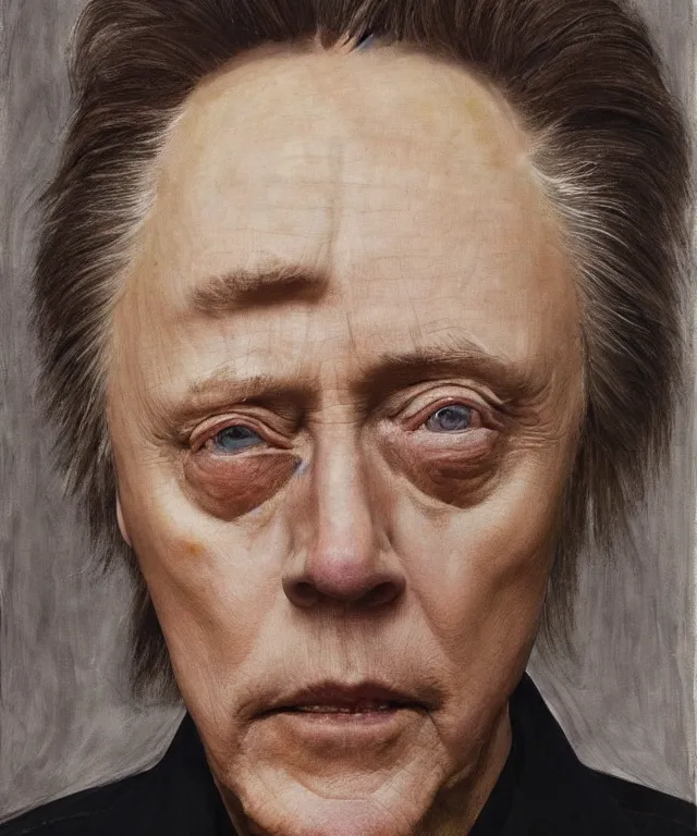 Image similar to photograph of christopher walken, enlarged facial features, by lucian freud, extra photorealistic details, ultra high quality, trending on pinteresst