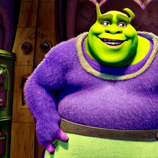 Prompt: shrek in monster inc, monsters university