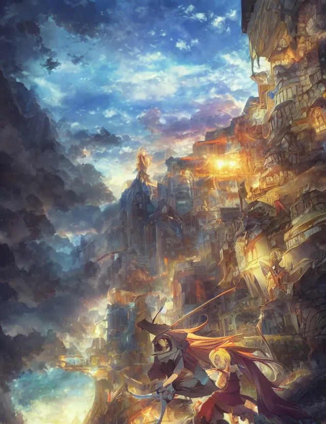 Image similar to anime scenery, wide angle, anime in fantasy style, trending artwork, painted in anime painter studio, by anato finstark, tony sart, marc simonetti and an anime artist, collaboration