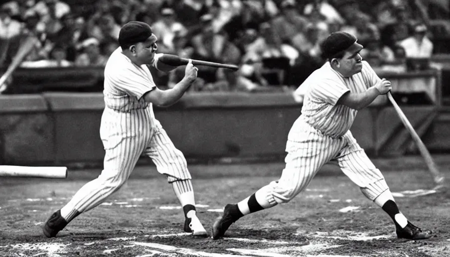 Prompt: babe ruth at bat, playing for 2012 new york yankees on a 4k tv broadcast