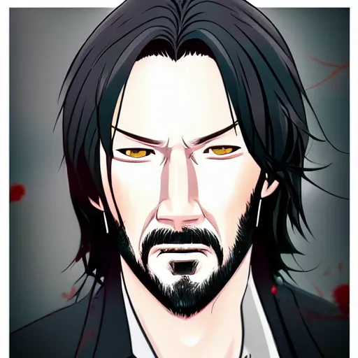 Image similar to portrait of John Wick in anime style, anime, detailed face, Anime