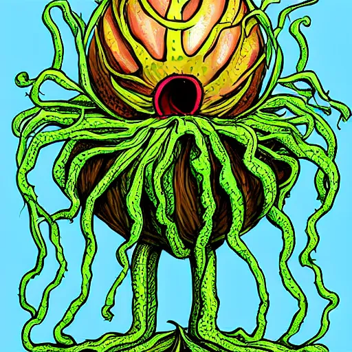 Image similar to Lovecraftian Giant Onion worshipped by a cult, digital art