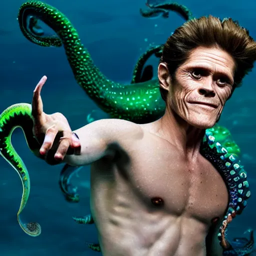 Image similar to willem dafoe mermaid octopus