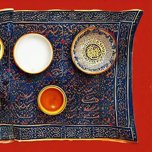 Image similar to Arabic calligraphy, Moroccan tea set, by pollock