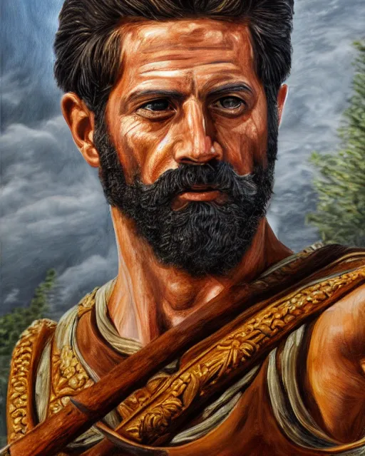 Image similar to acrylic painting portrait of philip of macedon, high production value, intricate details, high resolution, hdr, high definition, masterpiece, realistic, ultrarealistic, highly detailed, hd, sharp focus, non blurry, sharp, smooth