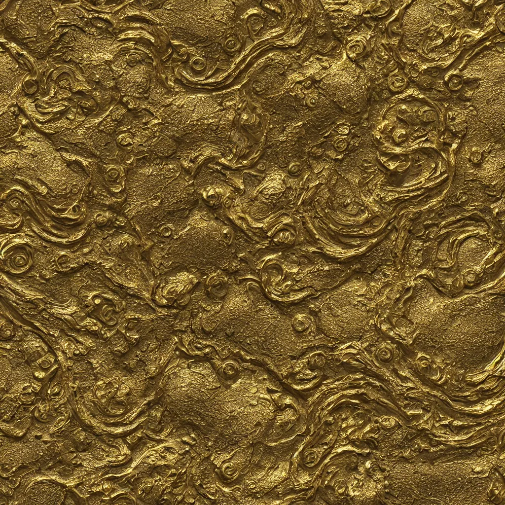 Image similar to seamless tileable texture of damaged metal gold, realistic, very detailed, beautiful, intricate details, sharp focus, substance designer, substance render, substance painter, marmoset, unreal engine, octane render