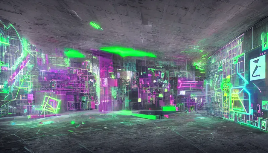 Image similar to computer circuits, android, wall of graffiti intricate volumetric octane render 3 d street art depicting dark monochrome neon fluorescent color abstract geometry in the style of wlop, mirrors edge, odeith