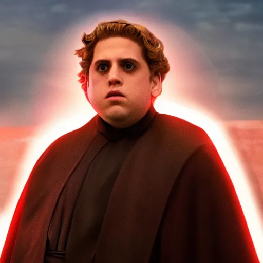 Image similar to jonah hill as evil anakin skywalker in star wars episode 3, 8k resolution, full HD, cinematic lighting, award winning, anatomically correct