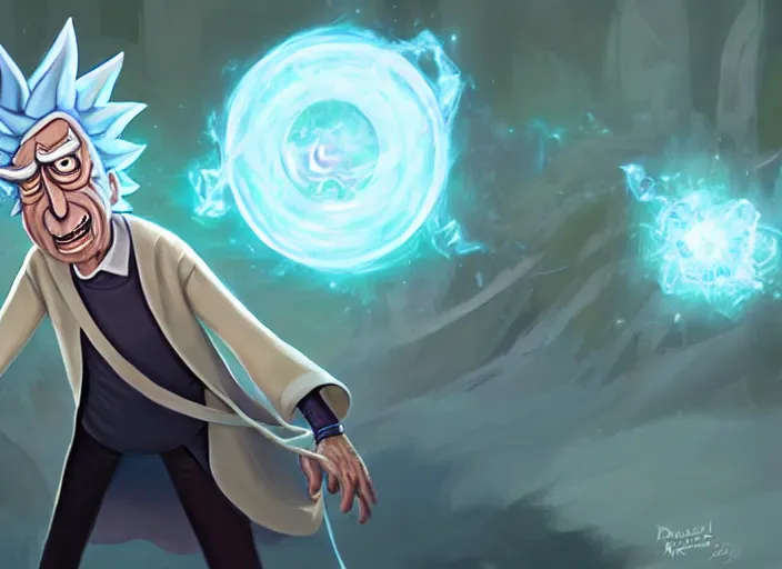 Image similar to rick sanchez from rick and morty as a wizened sorcerer, digital painting by dan volbert and mandy jurgens and deiv calviz and lim chuan shin