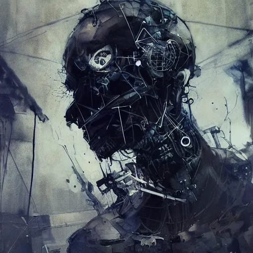 Image similar to cybernetic dream hunter, cyberpunk, wires, skulls, machines by emil melmoth zdzislaw belsinki craig mullins yoji shinkawa realistic render ominous detailed photo atmospheric by jeremy mann francis bacon and agnes cecile ink drips paint smears digital glitches glitchart