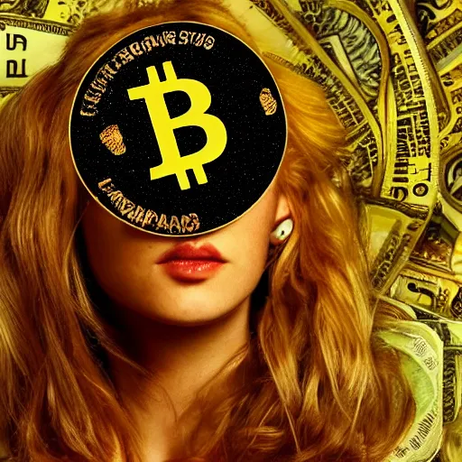 Image similar to aphrodite is eating bitcoins