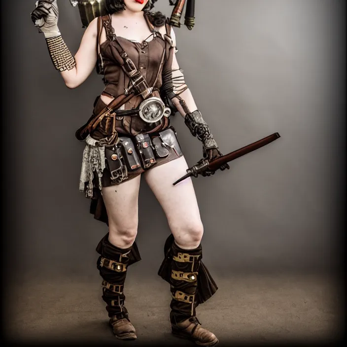 Image similar to full length photograph of a real - life very beautiful dieselpunk warrior. extremely detailed. dslr. 8 5 mm.