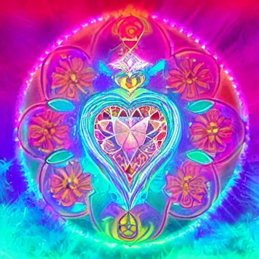 Image similar to heart fantasy flower ornemant glowing illumination chakra center