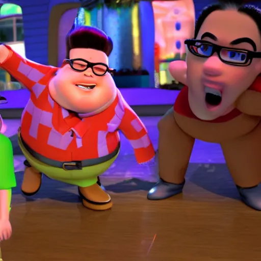 Prompt: Carl Wheezer from Jimmy Neutron partying on the dance floor, 3d