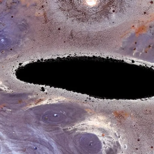 Prompt: satellite image of apocalyptic desert planet, covered in mysterious black gooey liquid slime