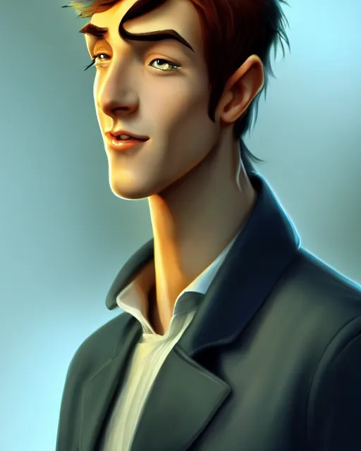 Prompt: charming young man character portrait, by don bluth, sci - fi environment, highly detailed, dynamic shadows, 4 k, wallpaper - 1 0 2 4