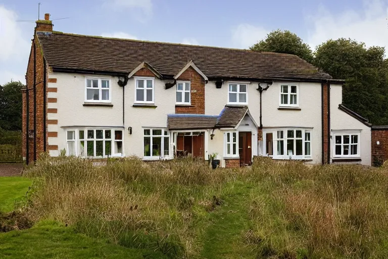 Image similar to an estate agent listing photo, external view of a 5 bedroom detached countryside house in the UK, by Paul Lehr