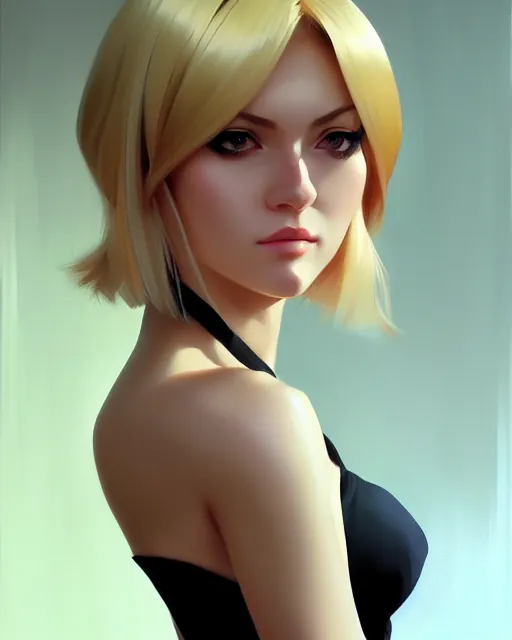 Image similar to a portrait blonde femme fatale woman, Anime. realistic shaded lighting by Ilya Kuvshinov Giuseppe Dangelico Pino and Michael Garmash and Rob Rey, 8K