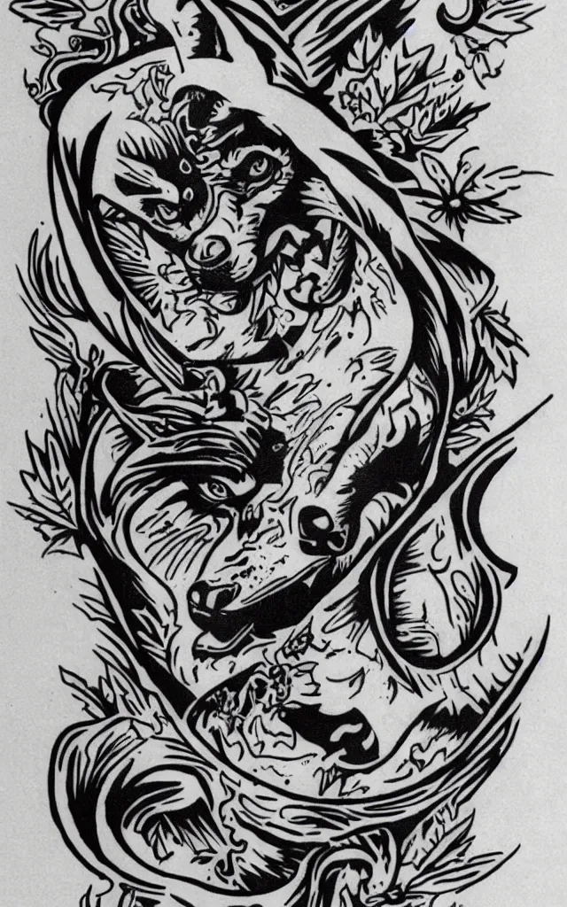 Image similar to old school flash traditional tattoo of a wolf by sailor jerry