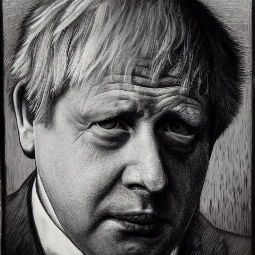 Image similar to Boris Johnson in the style of Beksinski