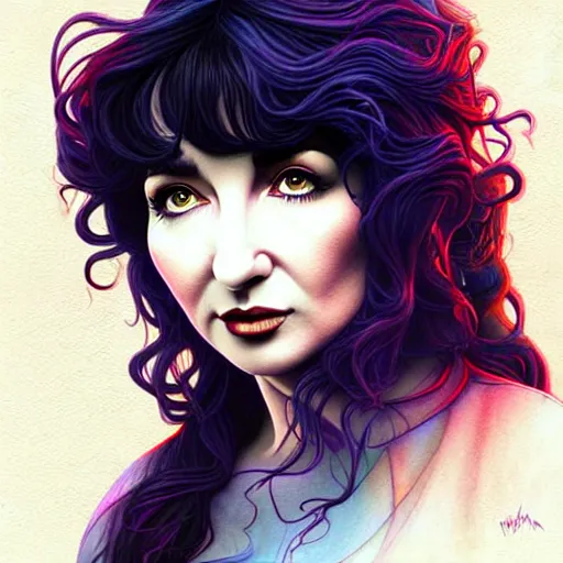 Image similar to richly detailed color illustration very beautiful kate bush illustrated by artgerm and mina petrovic and timothy kong and marina federovna. 3 - d shadowing, wuthering heights