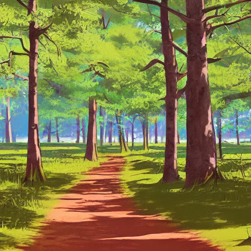 Prompt: deep muddy forest on a sunny day walkway panorama, blooming, very traditional gouache painting gouache by makoto shinkai disney pixar kyoto animation