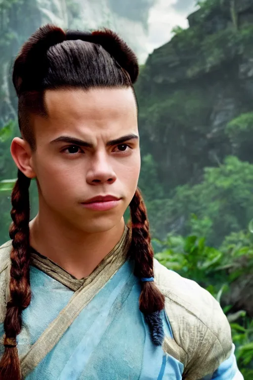 Image similar to jake t. austin as sokka in the live action remake of avatar the last airbender, 3 5 mm photography, highly detailed, cinematic lighting, 4 k