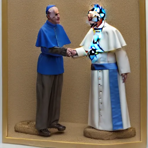 Image similar to the pope and a member of the crips street gang happily shaking hands with each other in a chicago neighborhood, 8 k, very detailed, very intricate,