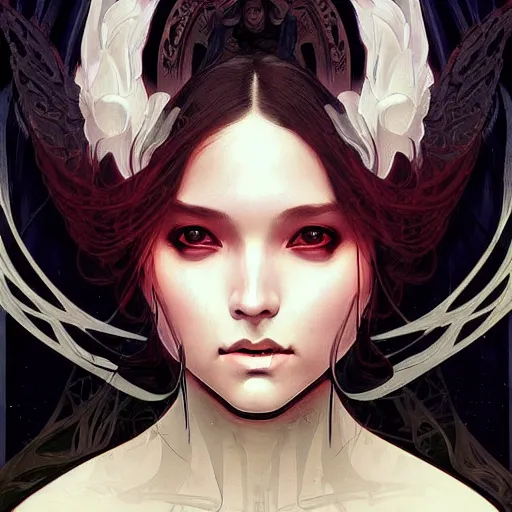 Prompt: A portrait of A beautiful!!!! angel in black flames by Ross Tran!! and alphonse mucha and greg rutkowski! and Zdzisław Beksiński!!,In style of Pixel art.Symmetrical face.dark Fantasy,smooth,hyper detailed,sharp focus,Soft light.4k