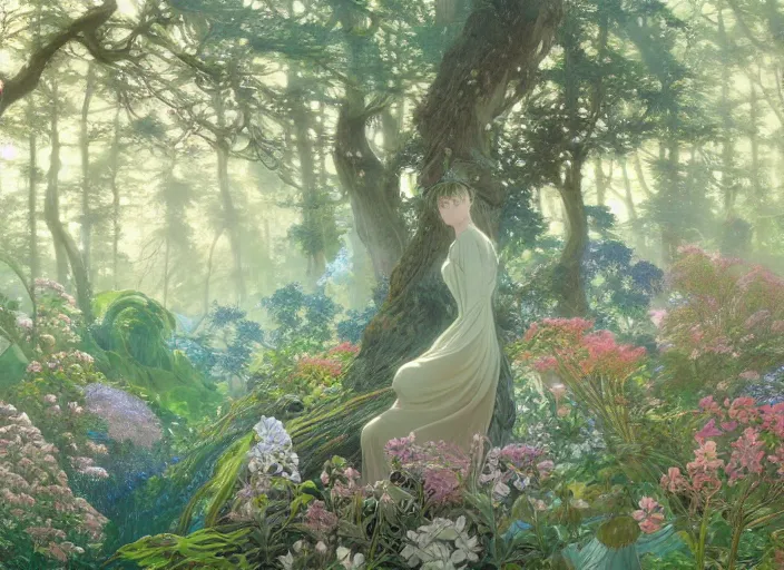 Image similar to desktop background, beautiful fantasy forest, path traced, highly detailed, high quality, digital painting, by studio ghibli and alphonse mucha, leesha hannigan, hidari, art nouveau, chiho aoshima, jules bastien - lepage