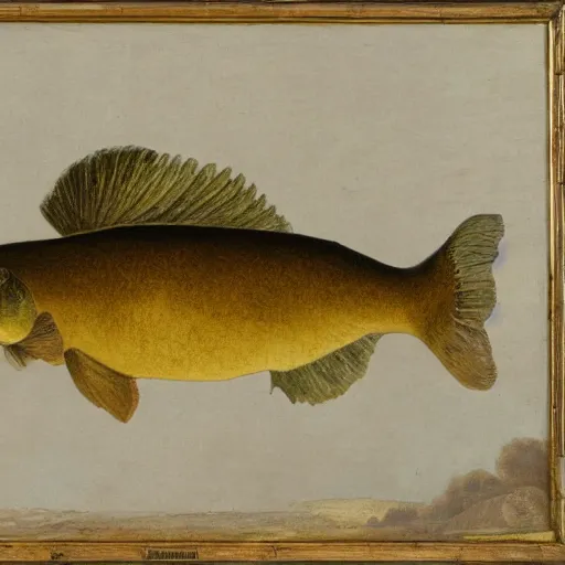 Prompt: a canvas showing a rotten tench