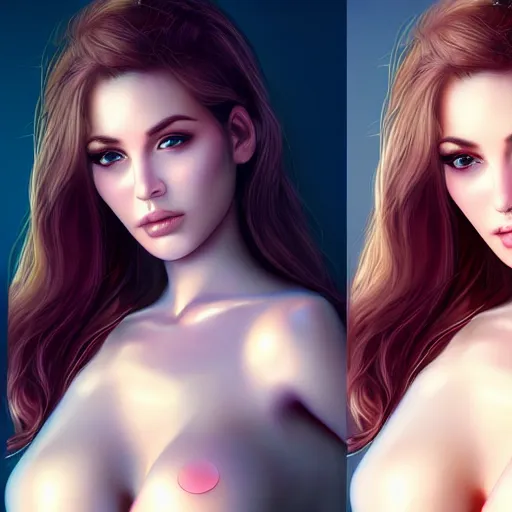 Image similar to a gorgeous female, photo, professionally retouched, soft moonlight lighting, shiny plastic bikini, realistic, smooth face, goddess, luscious lips, perfect eyes, wide angle, sharp focus on eyes, 8 k high definition, insanely detailed, intricate, elegant, art by artgerm and wlop