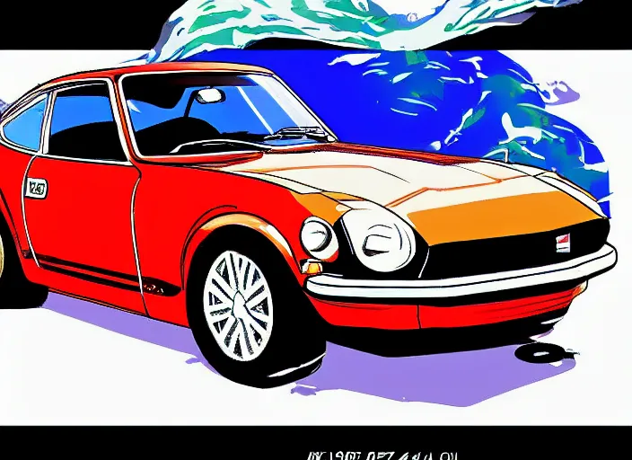 1970 Datsun 240Z in the style of Ken Sugimori, anime | Stable Diffusion