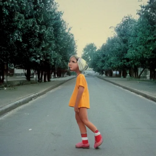 Image similar to 1 9 8 0 s girl standing in a wide open street