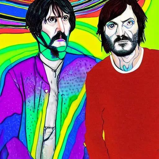 Image similar to noel fielding and julian barratt in a psychedelic mdma painting