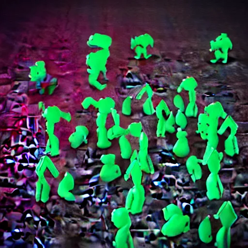 Prompt: “ army of marching gummy bears 3 d render detail, cyber punk colors ”