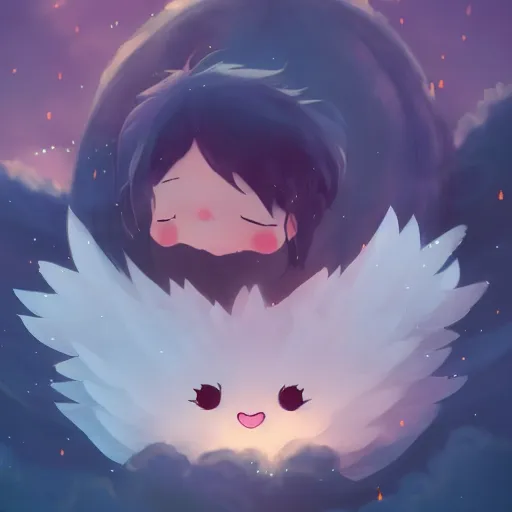 Prompt: a cute anime bird sleepng mofumofu, fluffy Full of Light, Animated Film, Cinematography, Atmosphere, Highly Detailed Heavenly Dramatic Lighting, Highly Realistic Cinematic Lighting, Volumetric Lighting, Photography, Anime Style, Cinema, Epic High Dynamic Lighting, HDR