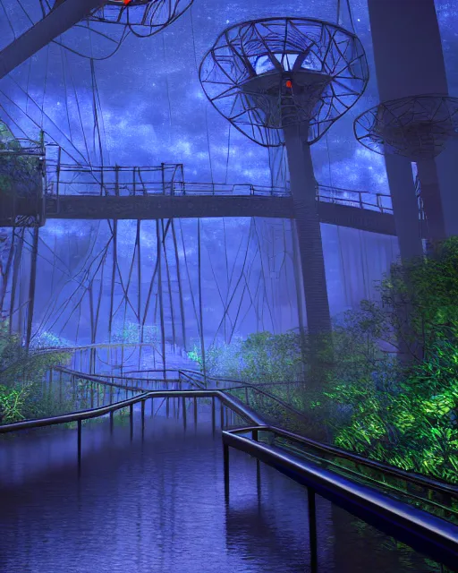 Image similar to industrial architecture by vincent van gogh, myst tron nature laser at night rainforest forest atlantis lightpaint infrared futuristic water neptune azeroth dramatic lighting vice city at dusk evil, archdaily, wallpaper, highly detailed, trending on artstation.