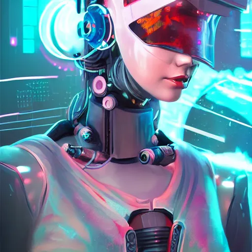 Prompt: a cyberpunk robot geisha sorceress, warcore, sharp focus, detailed, artstation, concept art, 3 d + digital art, wlop style, biopunk, neon colors, futuristic, unreal engine