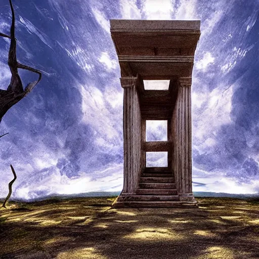 Image similar to a gateway to heaven in a surreal and twisted monument in a dream