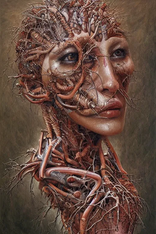 Prompt: Human heart, hyper-realistic oil painting, Body horror, biopunk, by Peter Gric, Marco Mazzoni