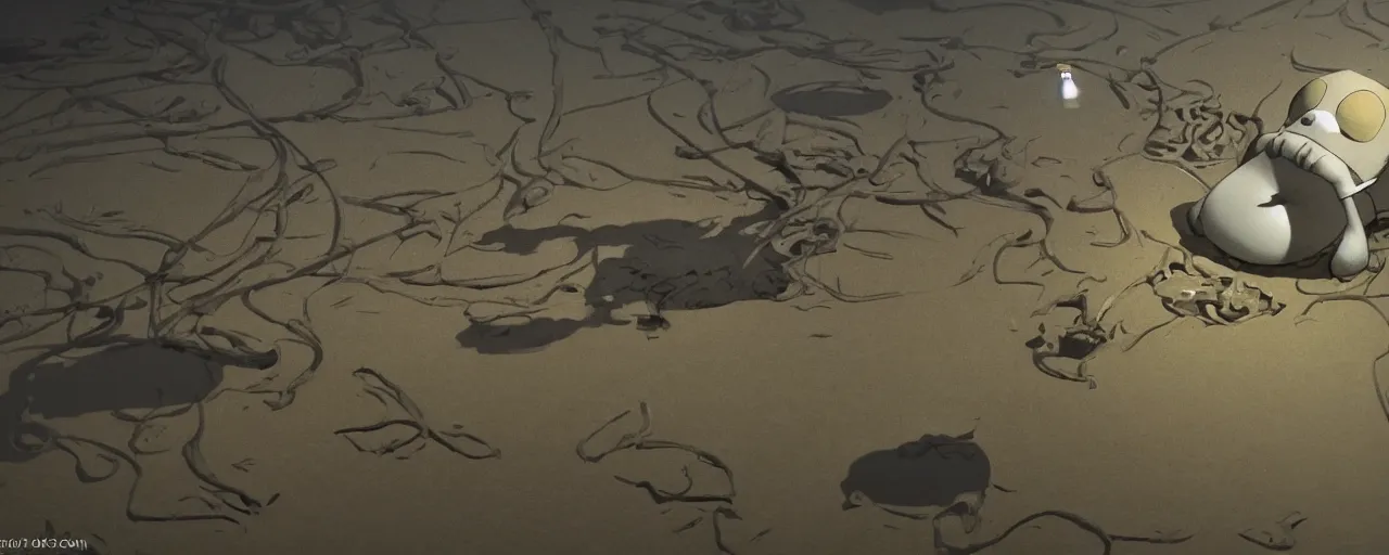 Image similar to a clean seal skeleton in river mud, goro fujita, studio ghibli, rim light, sad lighting, dark lighting, clear focus, very coherent