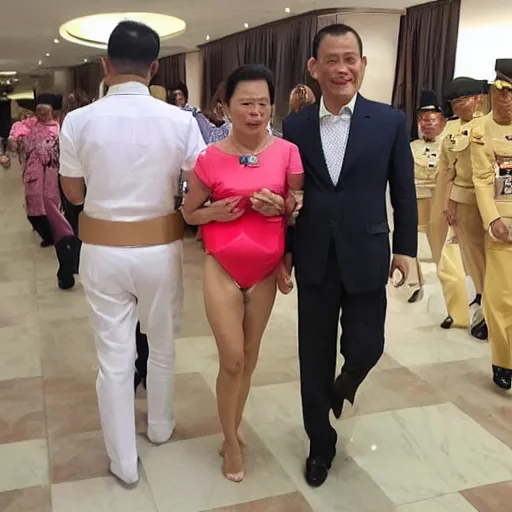 Prompt: Vajiralongkorn wearing a diaper during Las Vegas bender