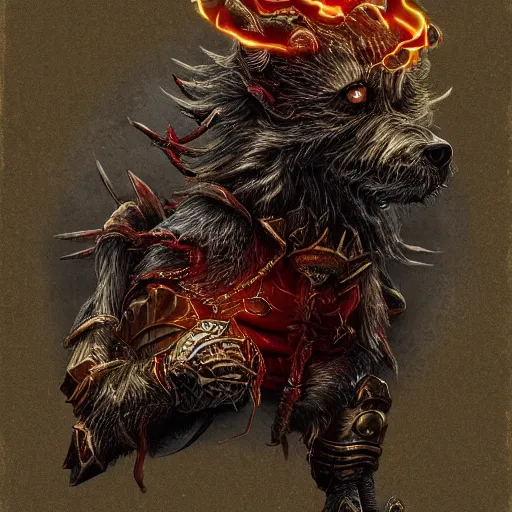 Prompt: three - ply portrait death dog dark souls in golden red armor made of polished dragon bones looks relaxed, quantum physics, victorian era